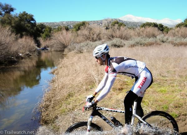 Adam Morka (Trek Canada) hits the big water crossing first