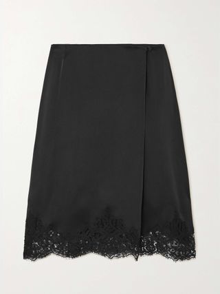 + Net Sustain Lace-Trimmed Satin Skirt