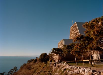 the sanctuary of Monte Grisa in Italy with its honeycomb concrete brutalist facade