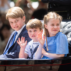 Prince George of Cambridge, Prince Louis of Cambridge and Princess Charlotte of Cambridge ride in a carriage during Trooping The Colour, the Queen's annual birthday parade, on June 02, 2022 in London, England.Trooping The Colour, also known as The Queen's Birthday Parade, is a military ceremony performed by regiments of the British Army that has taken place since the mid-17th century. It marks the official birthday of the British Sovereign. This year, from June 2 to June 5, 2022, there is the added celebration of the Platinum Jubilee of Elizabeth II in the UK and Commonwealth to mark the 70th anniversary of her accession to the throne on 6 February 1952