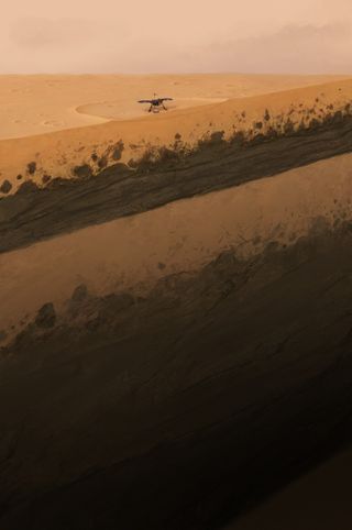 An artist's concept of the shallow subsurface below NASA's InSight lander on Mars.