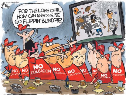 Political Cartoon U.S. Trump MAGA Russia Collusion New Orleans Saints NFL football referees