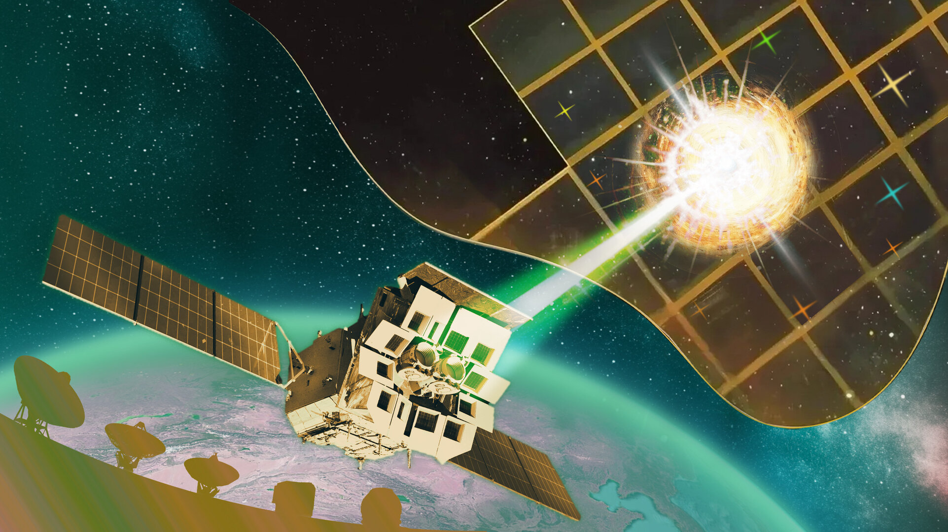 An illustration of ESA&#039;s Einstein probe detecting a transient X-ray event, likely from an exploding star.