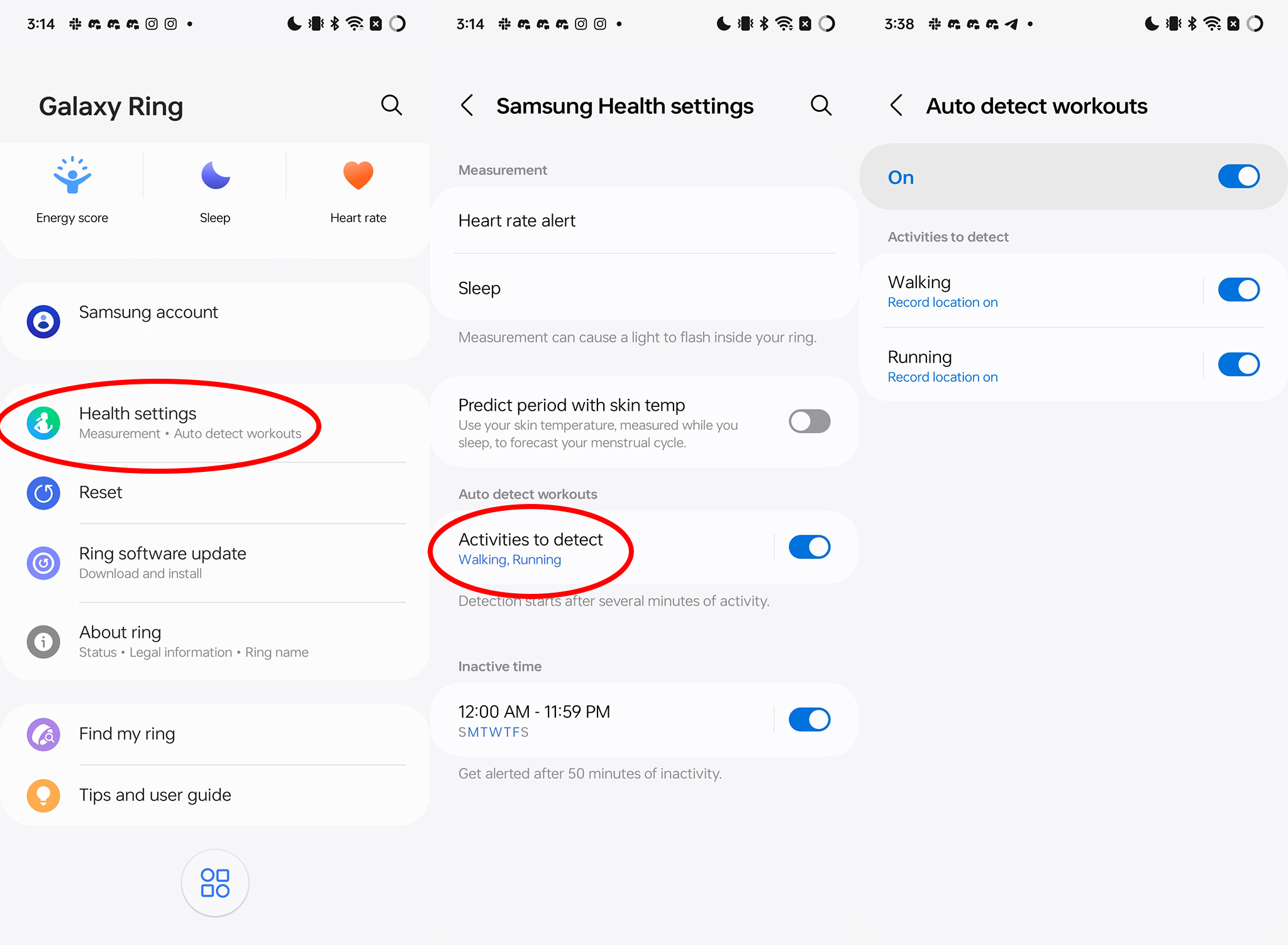 How to toggle automatic workout detection on a Samsung Galaxy Ring