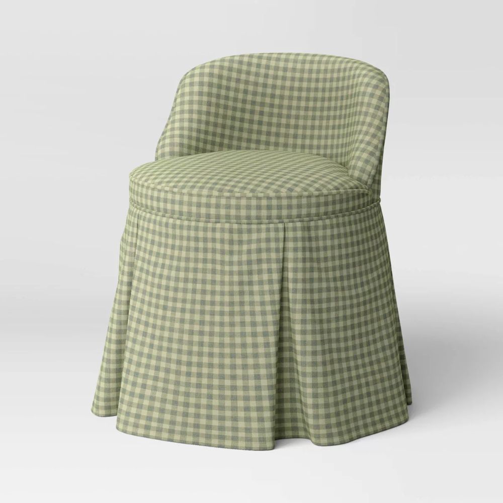 Teen Vanity Chair in Gingham Sage