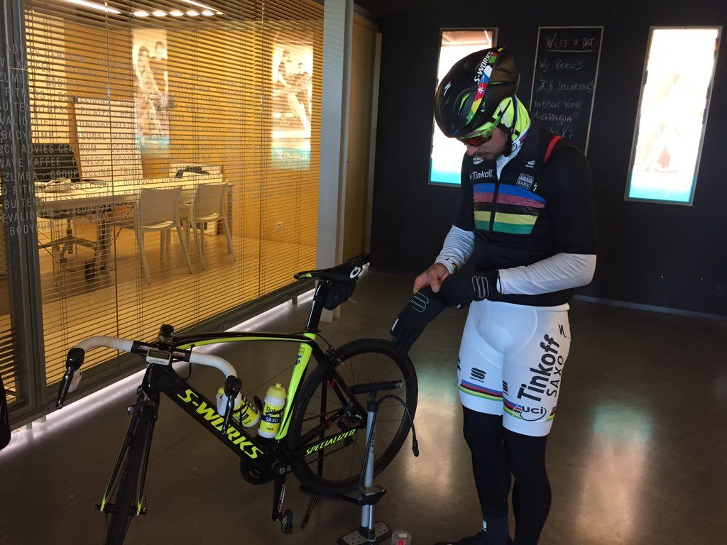 Peter Sagan gets ready for a winter training ride