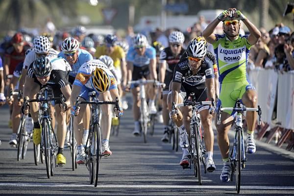 Francesco Chicchi (Liquigas) had plenty of time to celebrate his win.