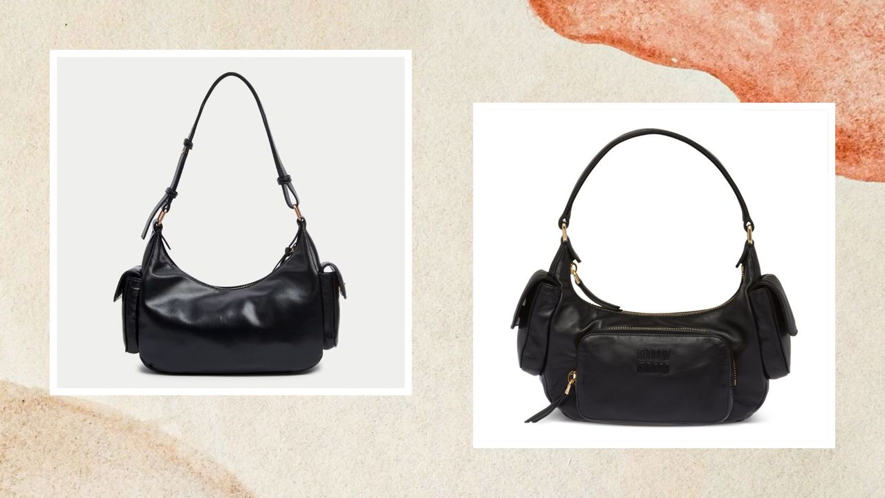 composite of similar bags from M&amp;S and Miu Miu