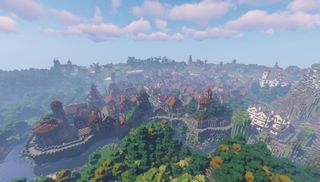 Minecraft castle ideas - a complex castle city viewed from above