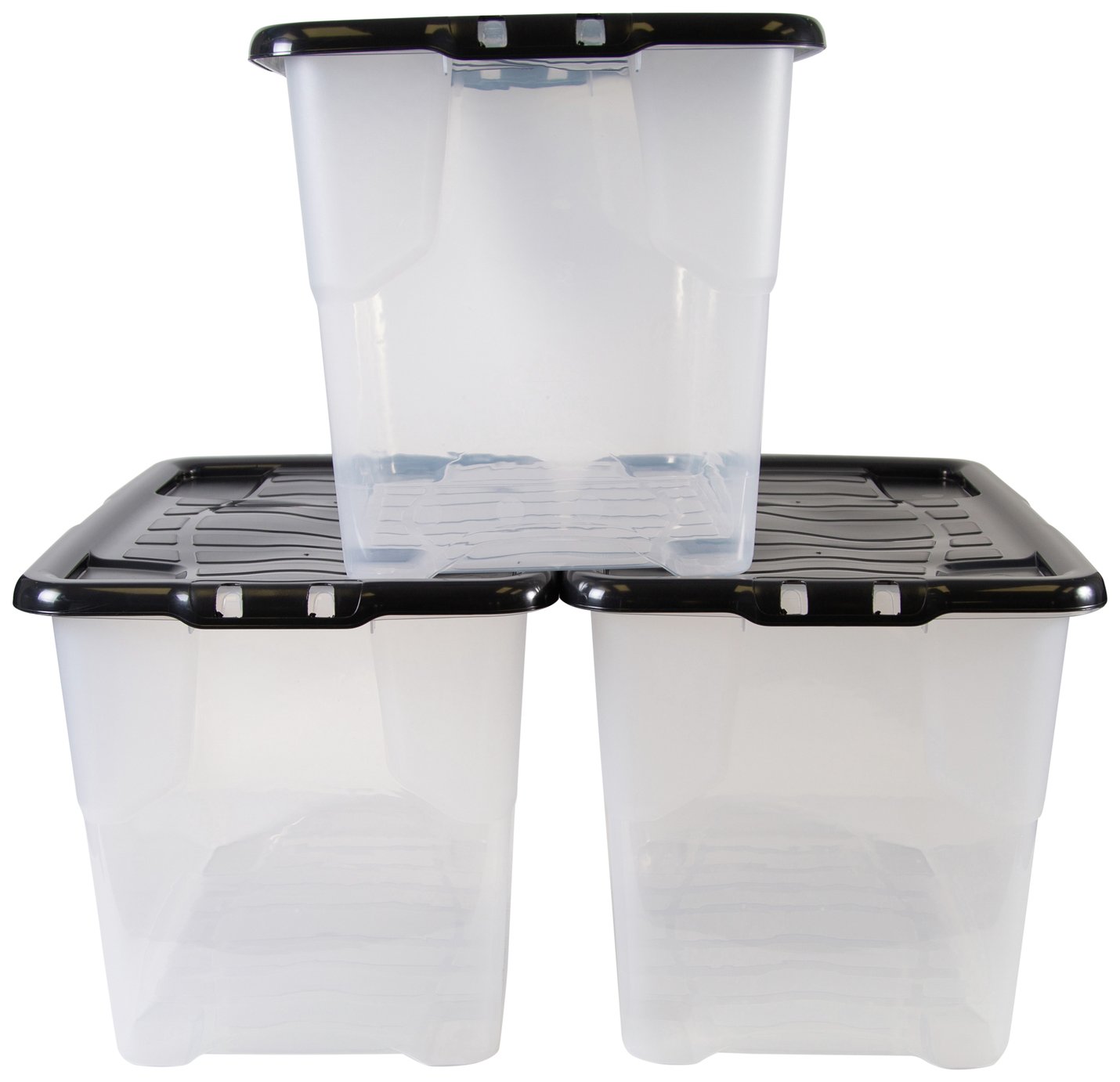 Strata Curve 3 X 65l Plastic Storage Boxes With Lid - Clear
