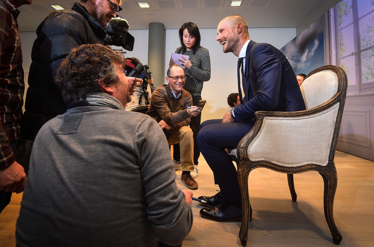 Tom Boonen has a light moment with the press