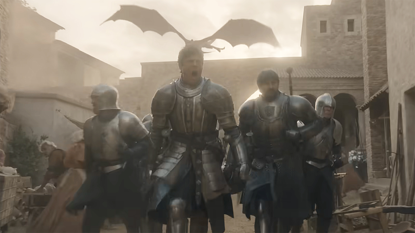 Ormund Hightower shouting as he leads some soldiers into battle in House of the Dragon season 3