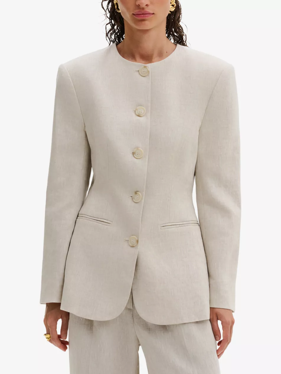 Carol Round-Neck Linen Blazer - 8
