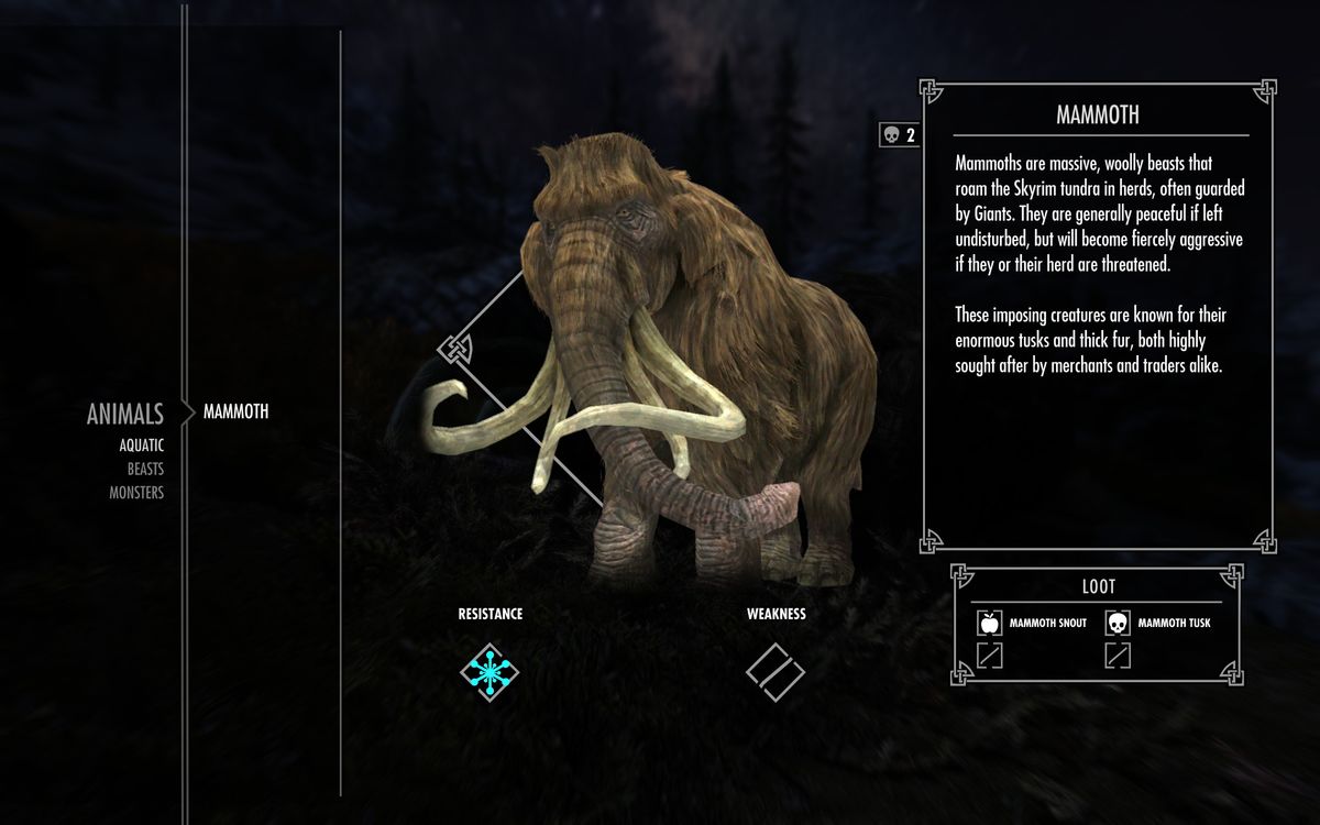 A bestiary entry for the mammoth