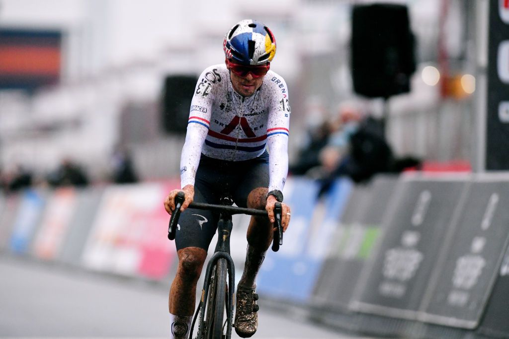 ZOLDER BELGIUM DECEMBER 27 Thomas Pidcock of The United Kingdom and Team INEOS Grenadiers reacts after crossing the line in second place during 17th Superprestige HeusdenZolder 2021 Mens Elite SuperprestigeCX SPHeusdenZolder on December 27 2021 in Zolder Belgium Photo by Luc ClaessenGetty Images
