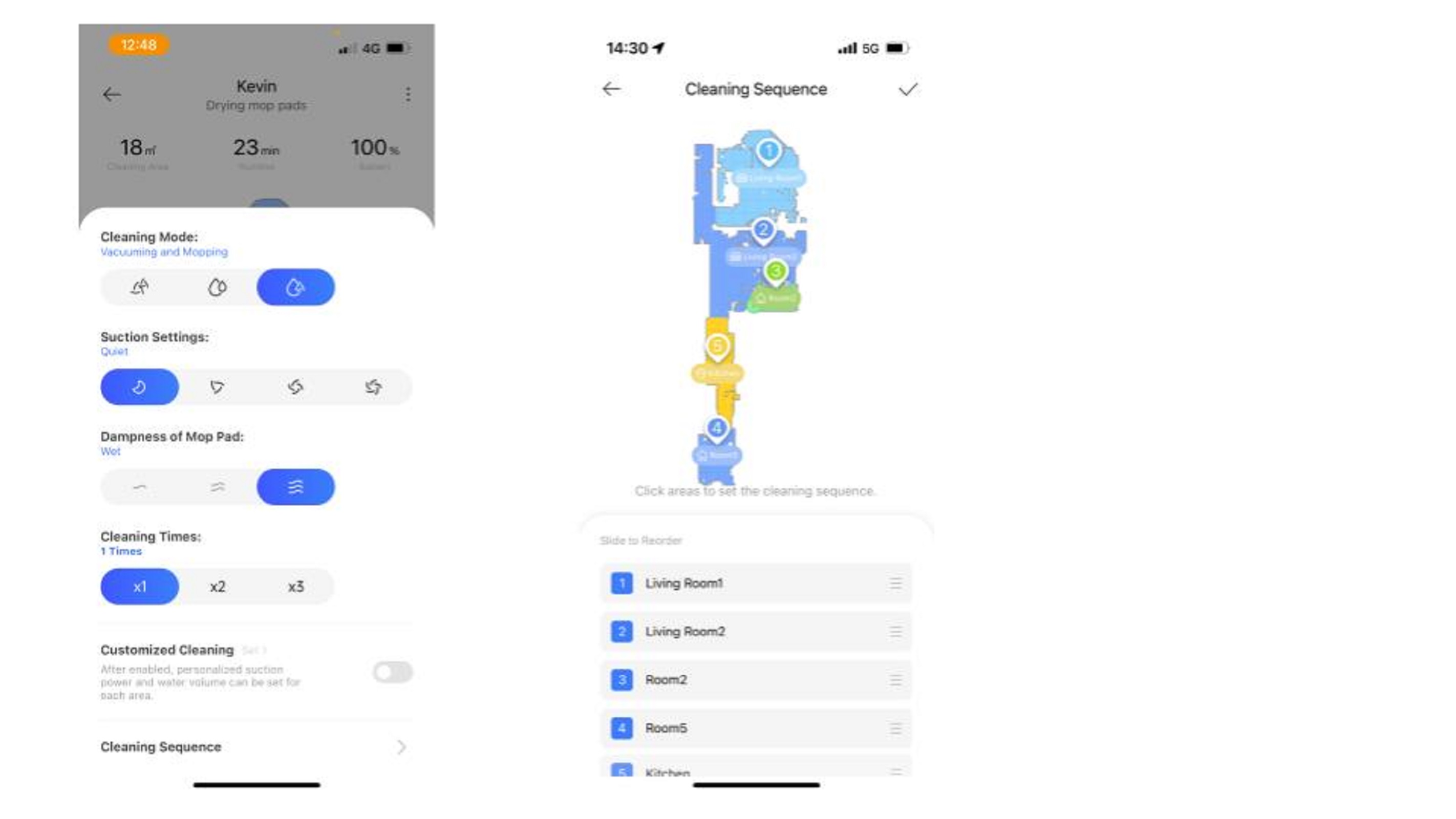 adjusting the cleaning sequence in the dreamehome app