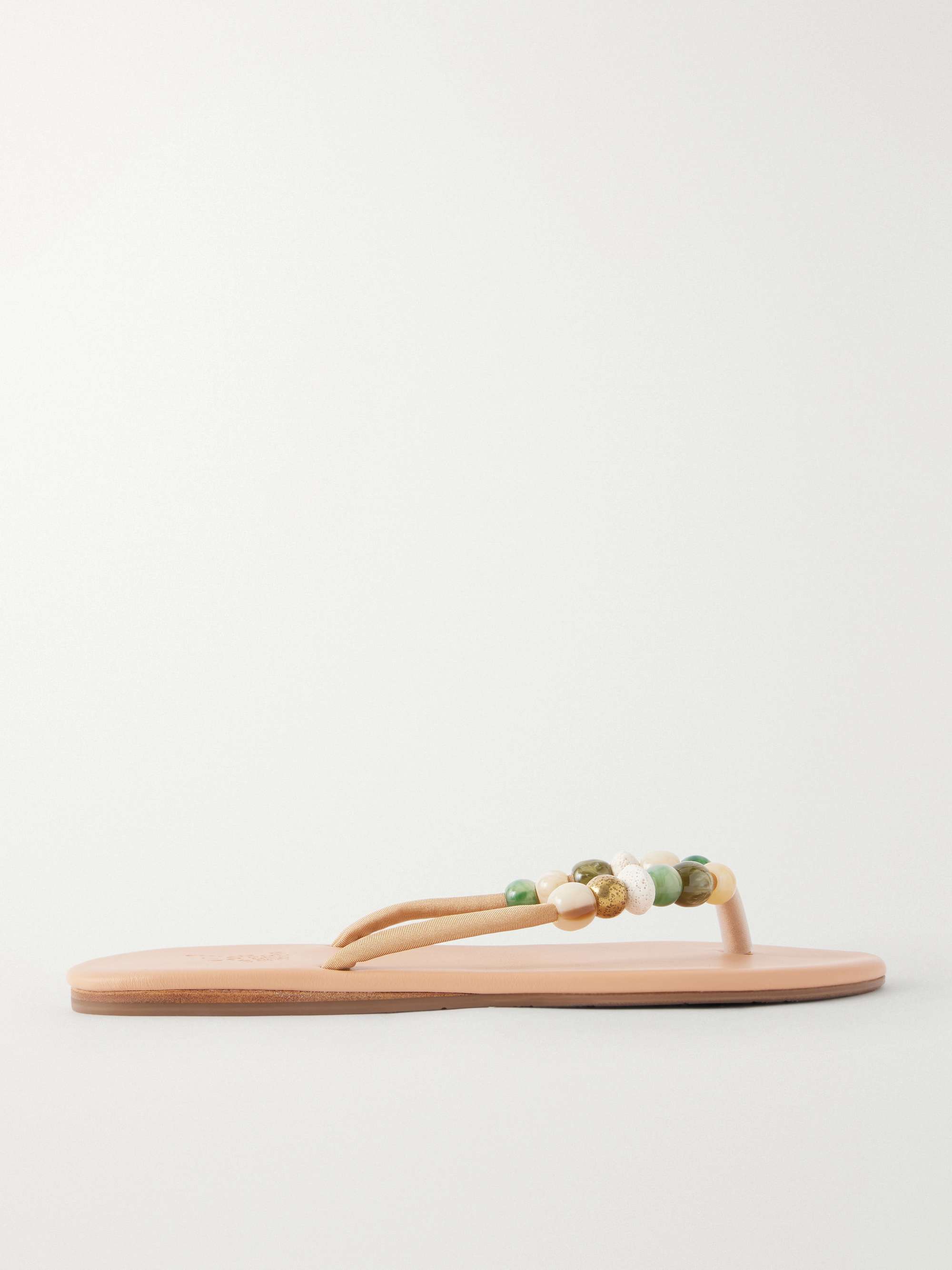 Saionara Bead-Embellished Leather Flip Flops