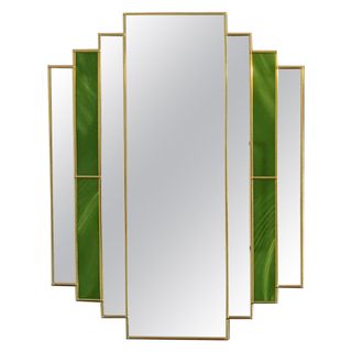 Art Deco Wall Mirror in Green and Brass 