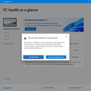 PC Health Check app results