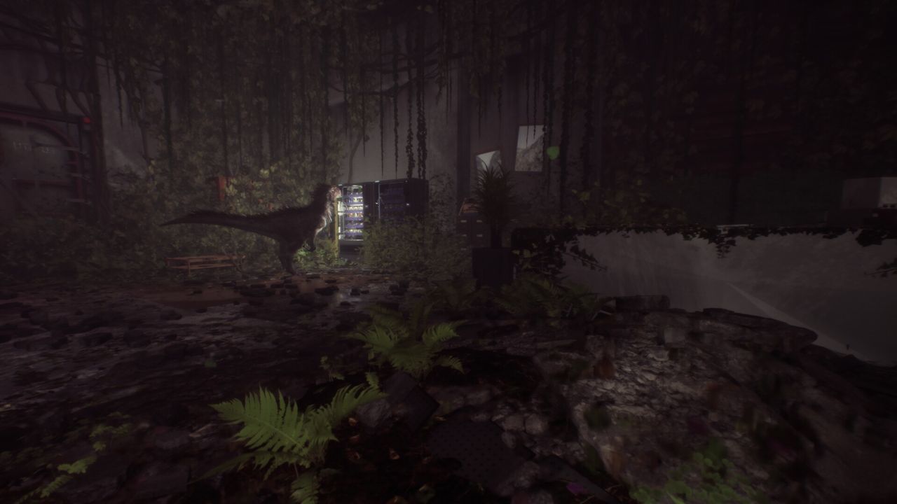 velociraptor in empty overgrown room