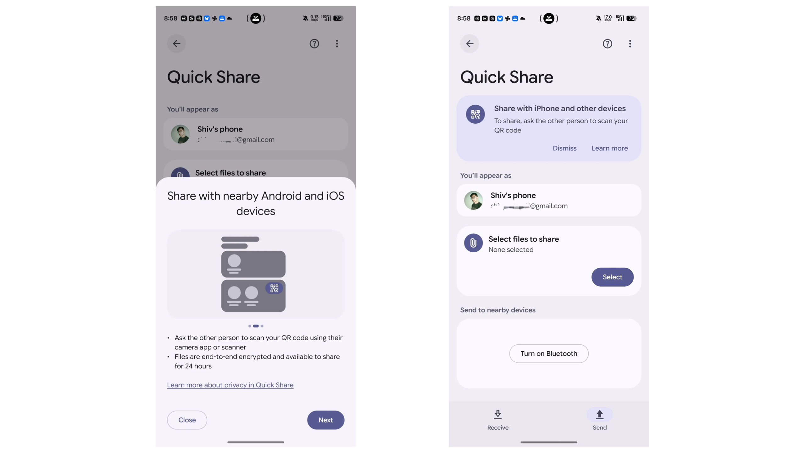 Sharing files with an iPhone using a QR code