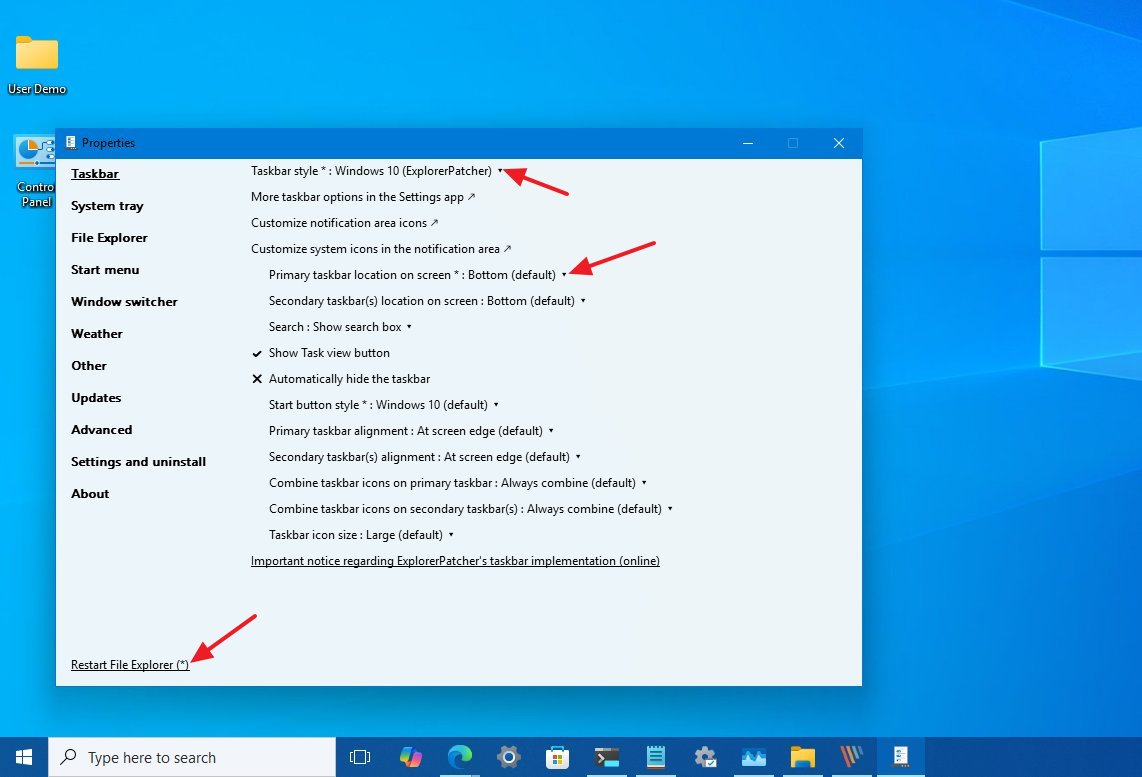 Windows 10-style Taskbar for Windows 11