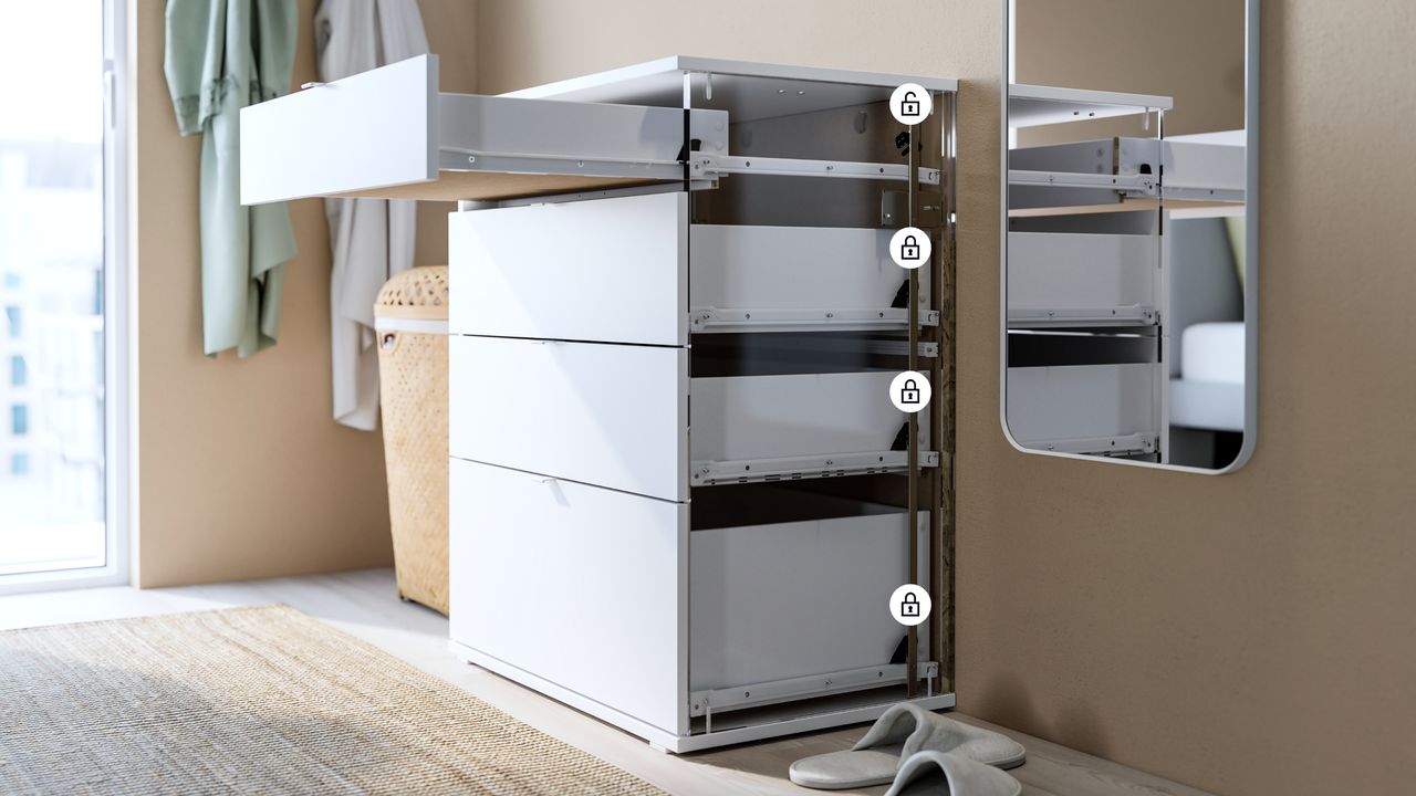 IKEA chest of drawers with Anchor and Unlock safety feature