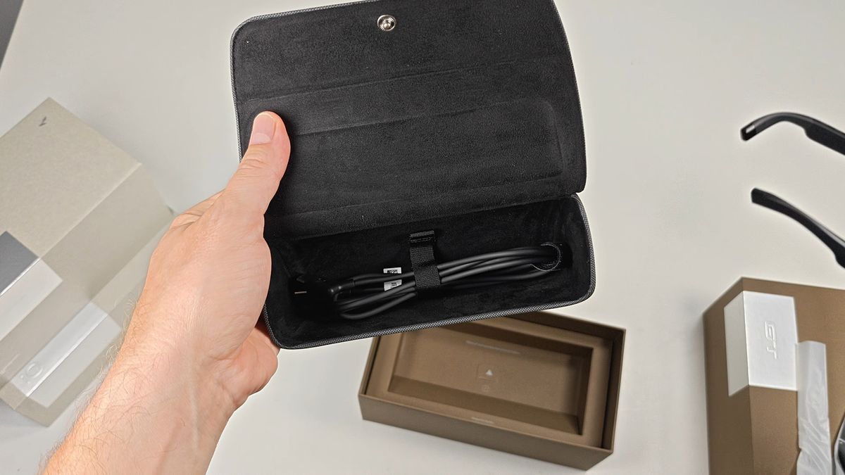 RayNeo GT smart glasses included fabric case