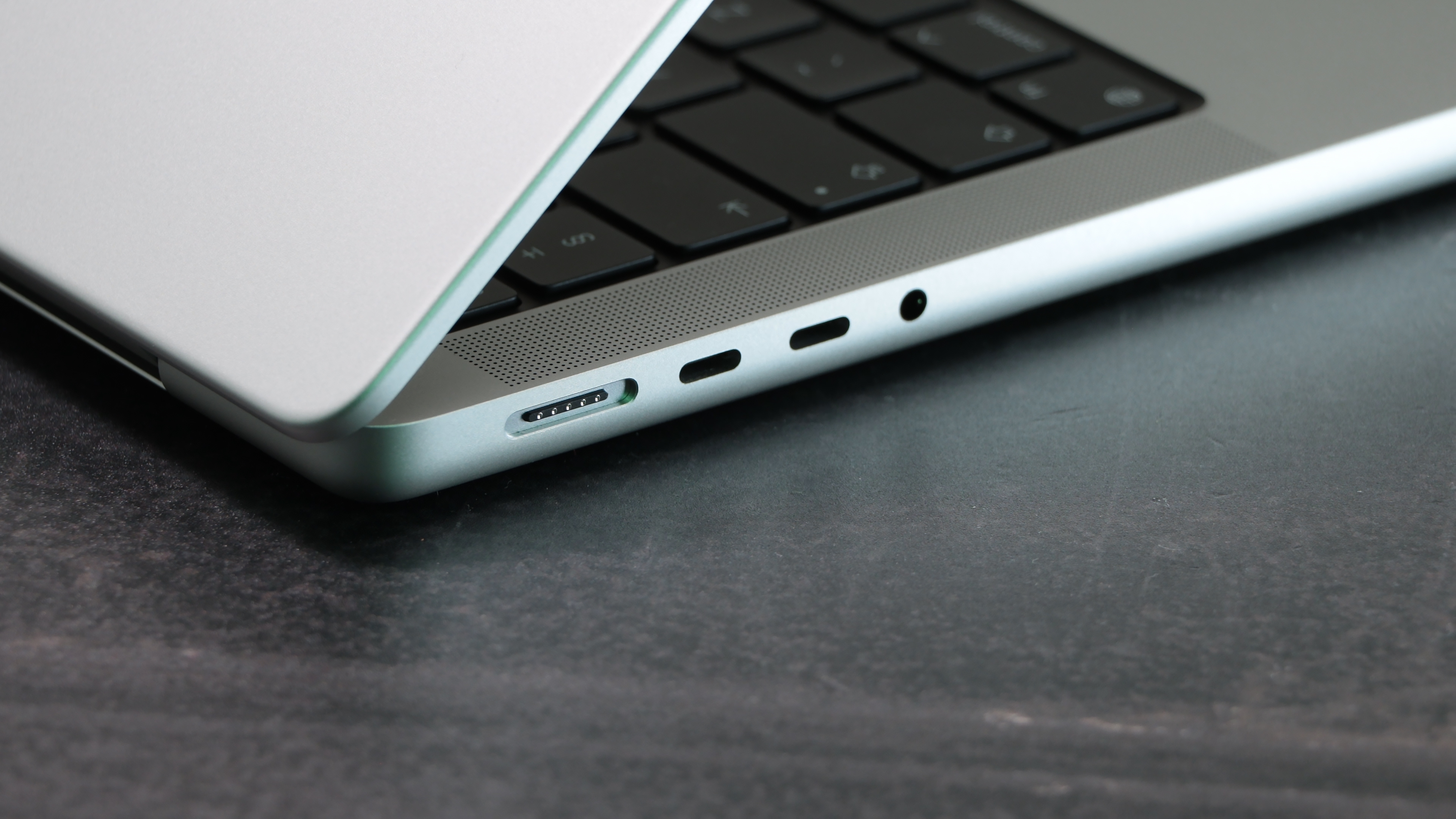 MacBook Pro 14-inch (2023) in a studio close up of ports