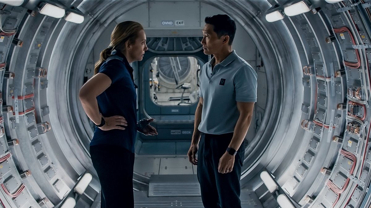 Toni Collette as Cmdr. Marina Barnett and Daniel Dae Kim as David Kim in "Stowaway" on Netflix.