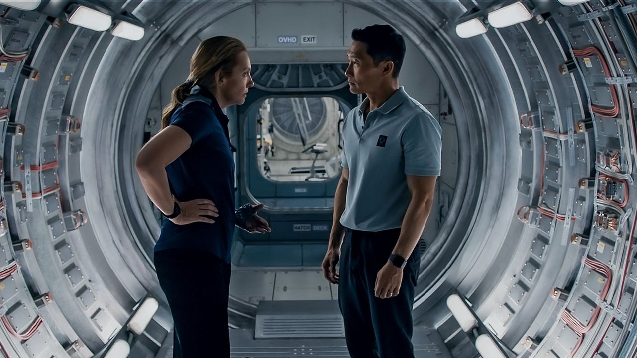 Toni Collette as Cmdr. Marina Barnett and Daniel Dae Kim as David Kim in "Stowaway" on Netflix.