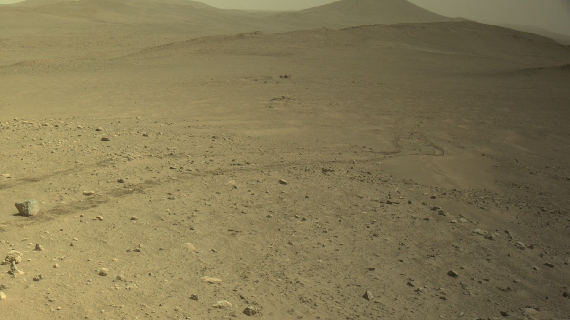 wheeled tracks in reddish orange soil