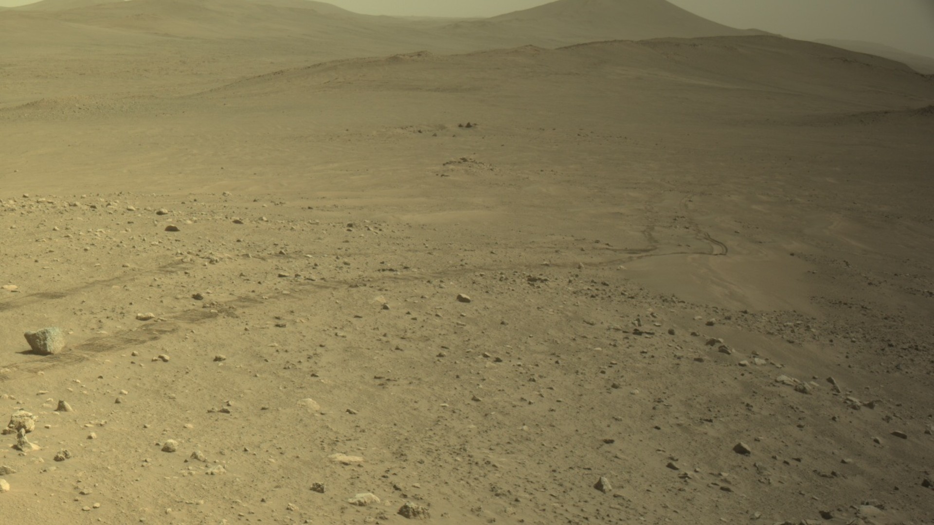 wheeled tracks in reddish orange soil