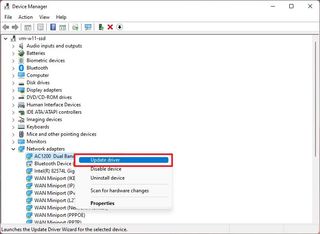 Device manager update driver option
