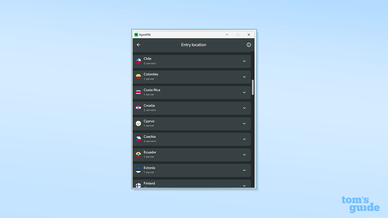 NymVPN's server list