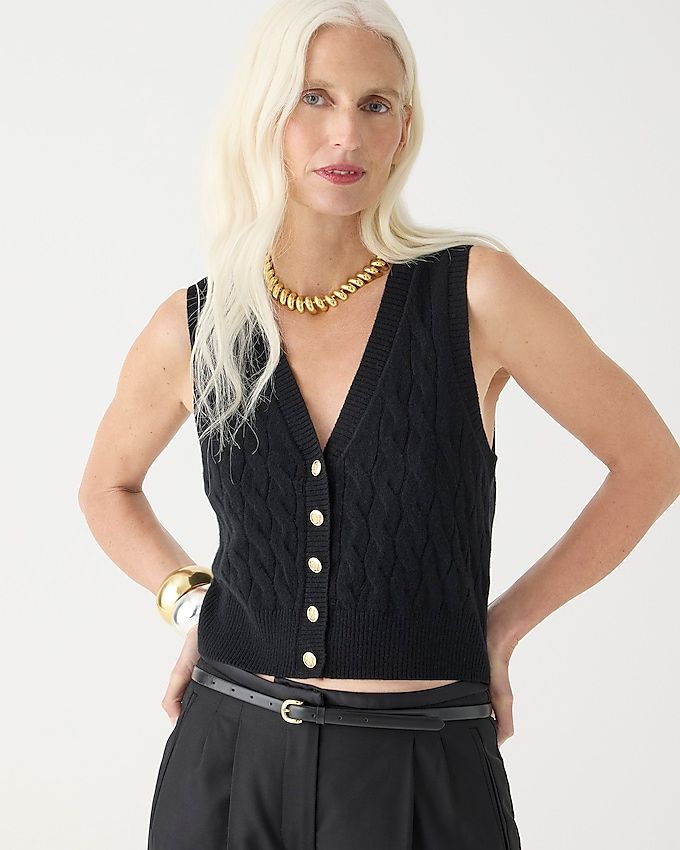 Cashmere Cropped Cable-Knit Sweater-Vest