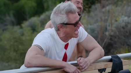 Johnny Knoxville laughs at a stunt in Jackass: Best and Last.