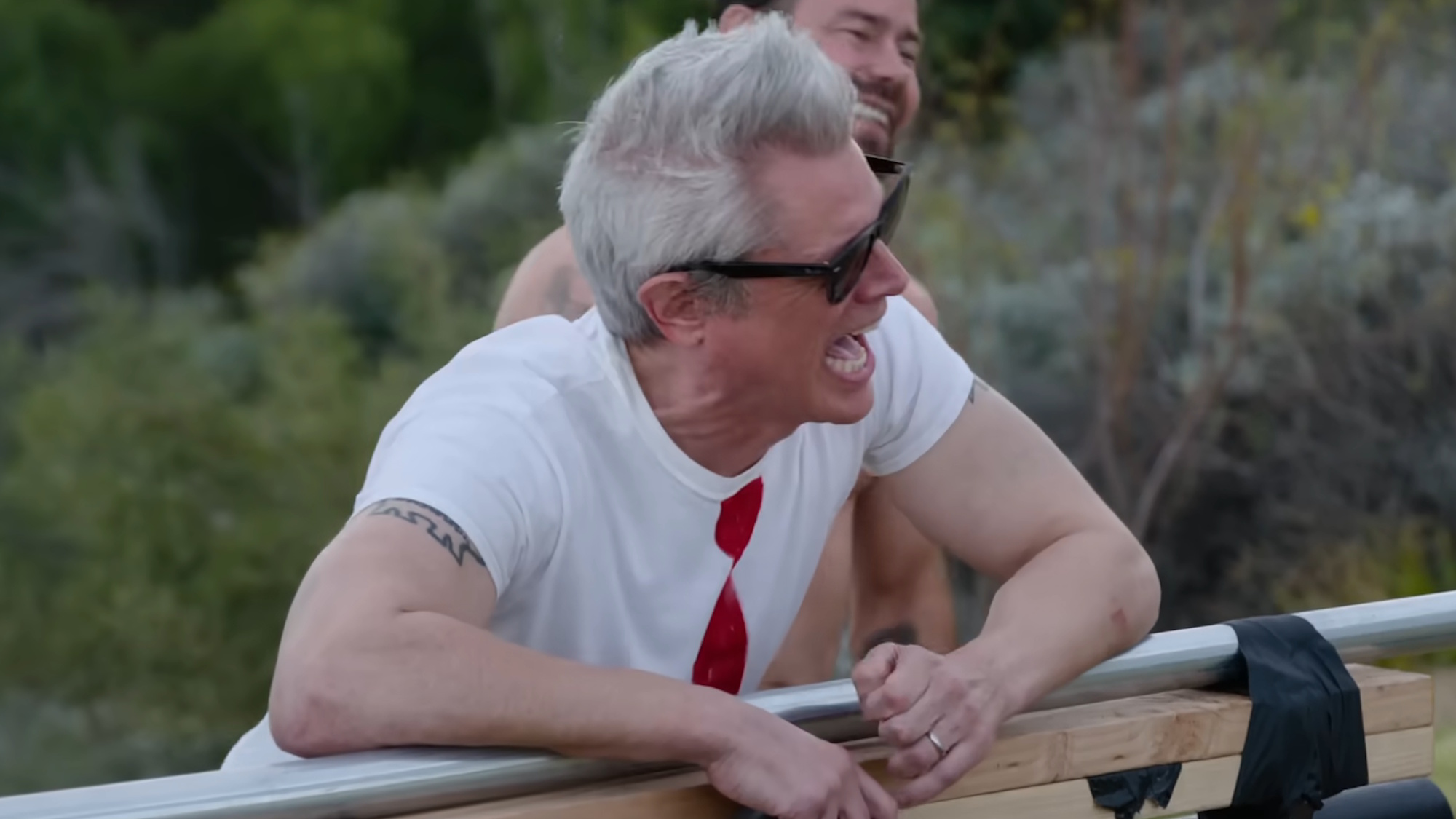 Johnny Knoxville laughs at a stunt in Jackass: Best and Last.