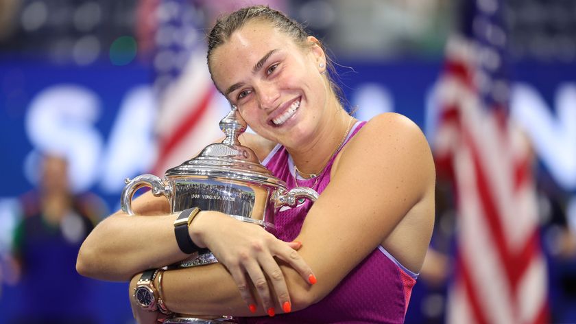 Aryna Sabalenka of Belarus celebrates with the winners trophy after defeating Jessica Pegula of the United States to win the Women&#039;s Singles Final on Day Thirteen of the 2024 US Open at USTA Billie Jean King National Tennis Center on September 07, 2024 in the Flushing neighborhood of the Queens borough of New York City.