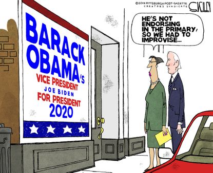 Political Cartoon U.S. Democratic Primary Joe Biden Vice President Obama Endorsement