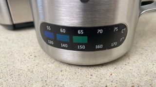 temperature strip on the Sage barista express stainless steel milk jug