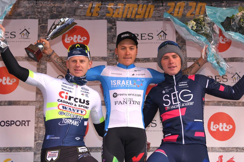 David Dekker (SEG Racing Academy) finished third at the 2020 Le Samyn Belgian one-day race behind winner Israel Start-Up Nation&#039;s Hugo Hofstetter and Circus-Wanty Gobert&#039;s Aimé De Gendt