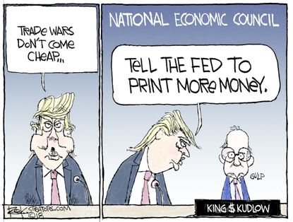 Political cartoon U.S. trade wars federal reserve national economic council inflation money economy