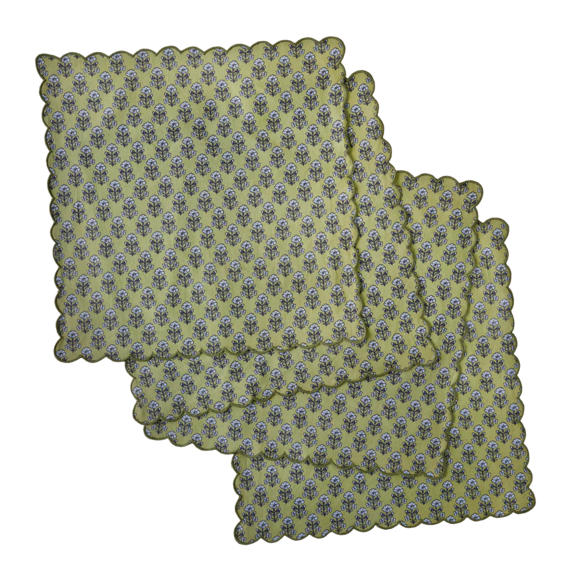 a set of four printed napkins with scallop detailing