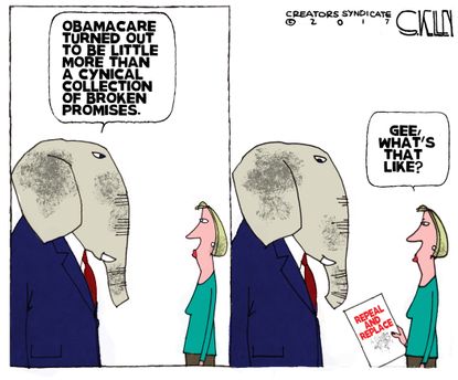 Political cartoon U.S. GOP health care failure repeal and replace Obamacare