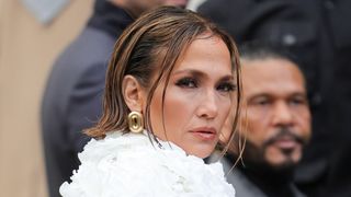Jennifer Lopez is pictured with a wet-look bob whilst attending the Schiaparelli Haute Couture Spring/Summer 2024 show as part of Paris Fashion Week on January 22, 2024 in Paris, France.