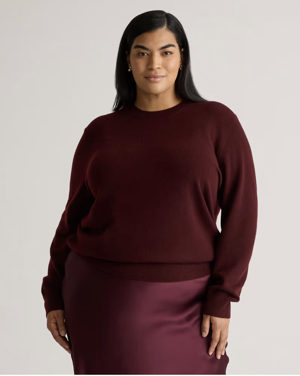Quince, Mongolian Cashmere Crewneck Sweater - Plus Size in Rich Burgundy