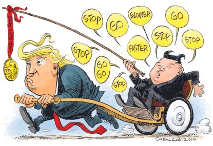 Political cartoon U.S. Trump Korea Summit Kim Jong Un Nobel Prize