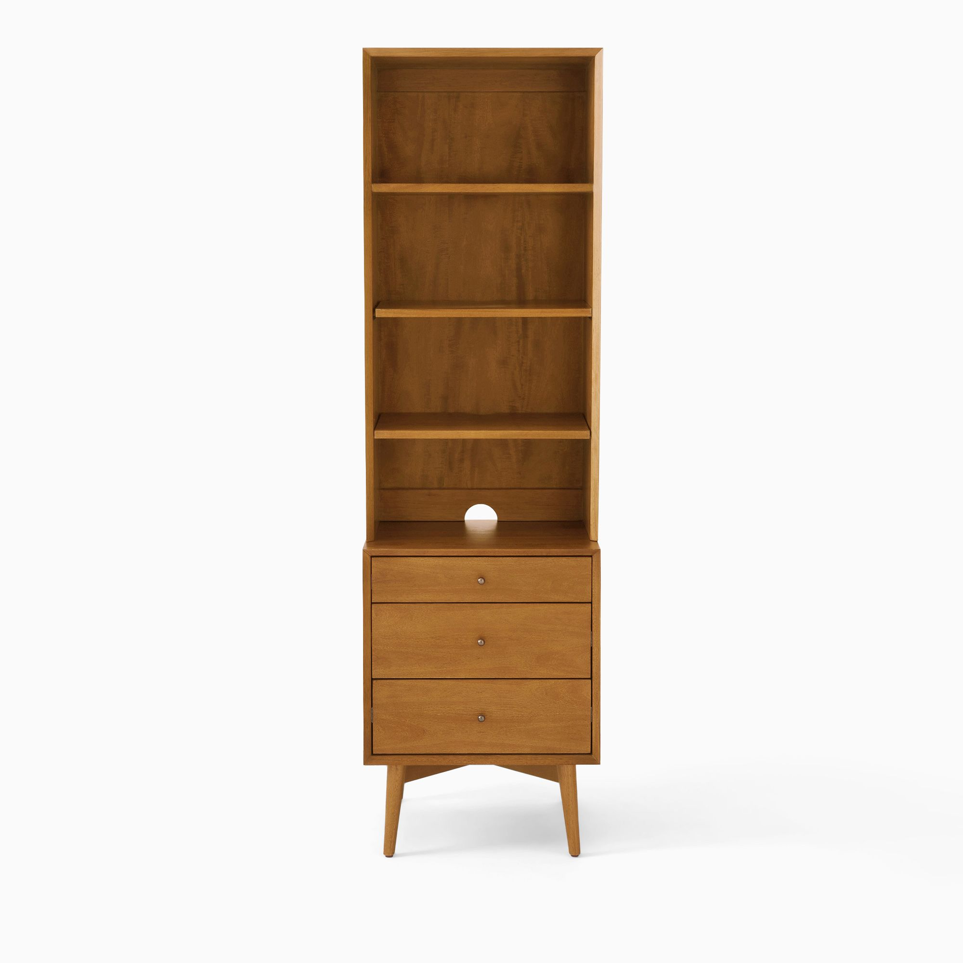 narrow wooden bookshelf