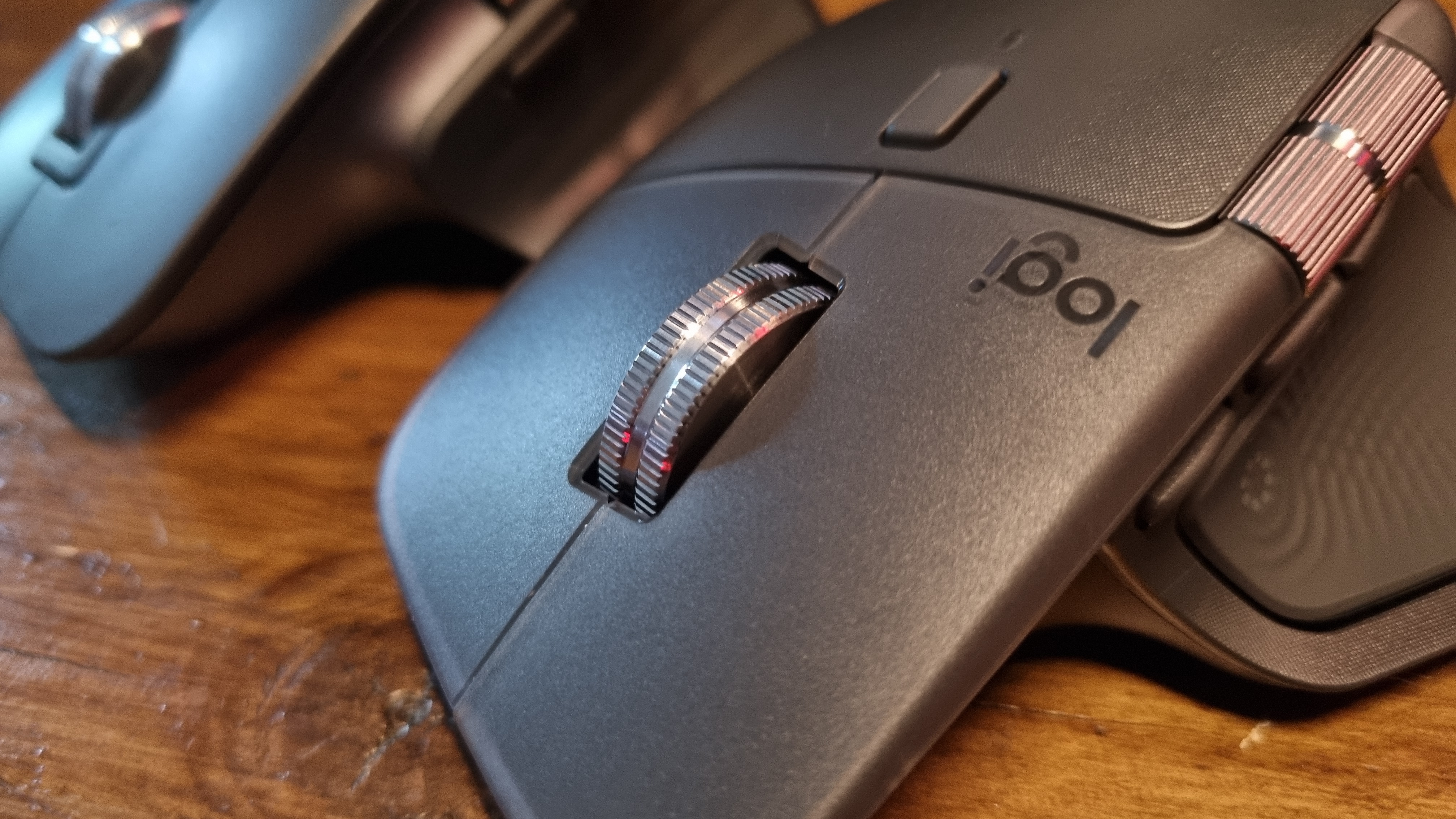 The Logitech MX Master 4&#039;s main buttons in close up